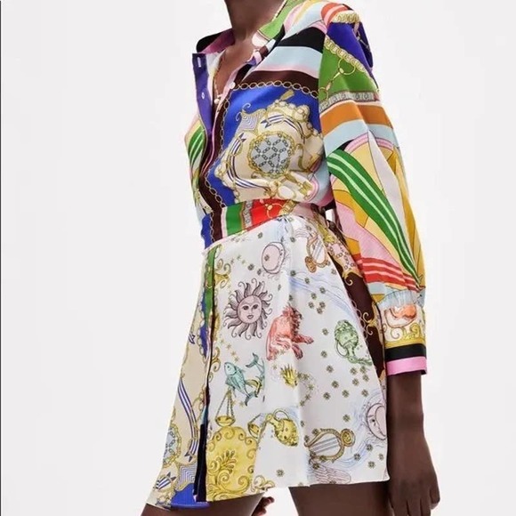 (NOT FOR SALE) FOR SNWT ZARA Zodiac Paisley Chain Print Belt Tie Dress Small - Picture 4 of 11